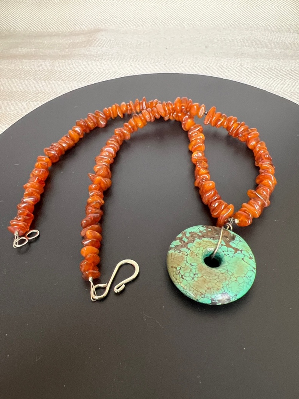 Baltic Amber with Turquoise Stone Donut Pendant Necklace Untested Spacer Beads